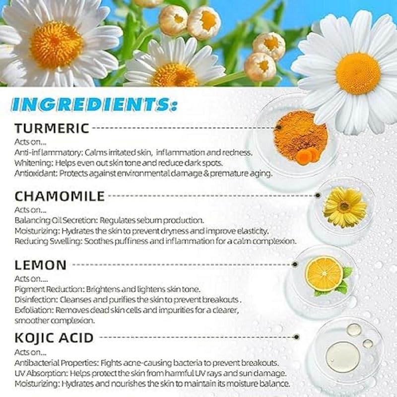 KANAKADHARA Kojic Acid and Turmeric Cleansing Pads with Vitamin B5, Vitamin C, Turmeric Pad Infused Foaming Exfoliating, Turmeric Lemon Chamomile Pads for Face -60PCS (Pack of 1) - Image 5