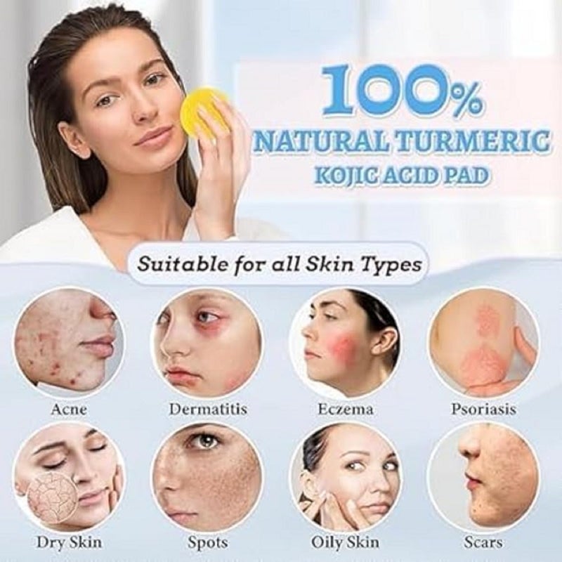 KANAKADHARA Kojic Acid and Turmeric Cleansing Pads with Vitamin B5, Vitamin C, Turmeric Pad Infused Foaming Exfoliating, Turmeric Lemon Chamomile Pads for Face -60PCS (Pack of 1) - Image 4