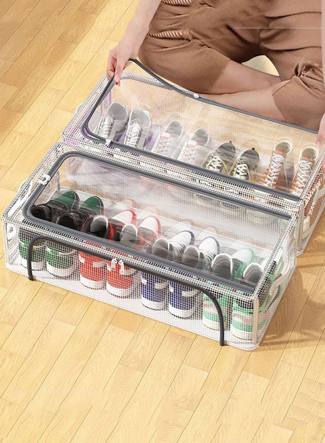 GoldenLike Shoe Storage Box 1 Pack Under Bed Shoe Storage Organizer Clear Shoes Organizer for Closet Foldable Shoe Container Bins with Handle Multi-Purpose Storage Box for Clothes Shoes Toys  - Image 2