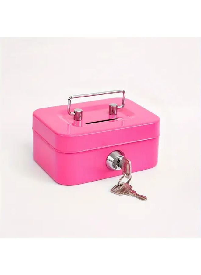 صندوق تخزين معدني آمن بمفتاح وردي اللون، متين مصنوع من الحديد - Image 1