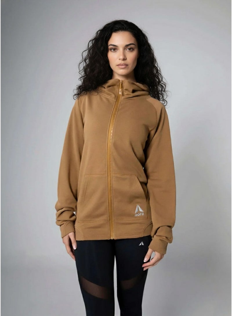 Aora Unisex Oversized Zipper Hoodie – Eco-Friendly Full-Zip Sweatshirt for Layering, Travel & Everyday Comfort (Caramel) - Image 1