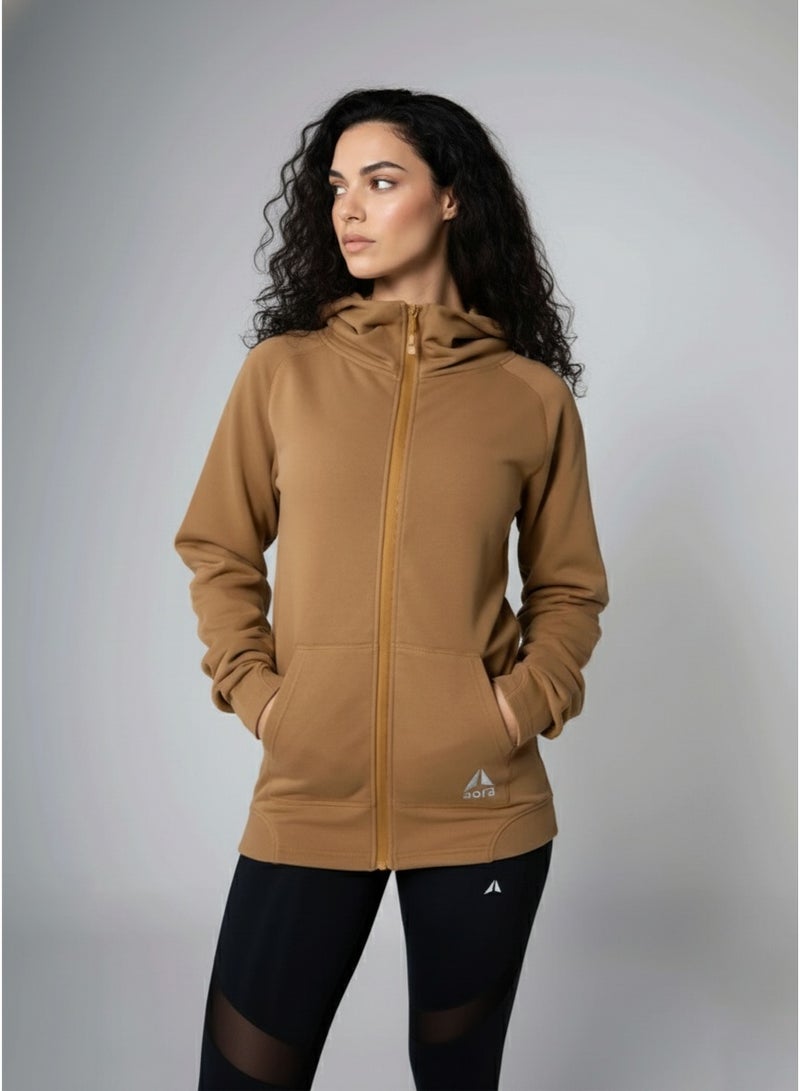 Aora Unisex Oversized Zipper Hoodie – Eco-Friendly Full-Zip Sweatshirt for Layering, Travel & Everyday Comfort (Caramel) - Image 2