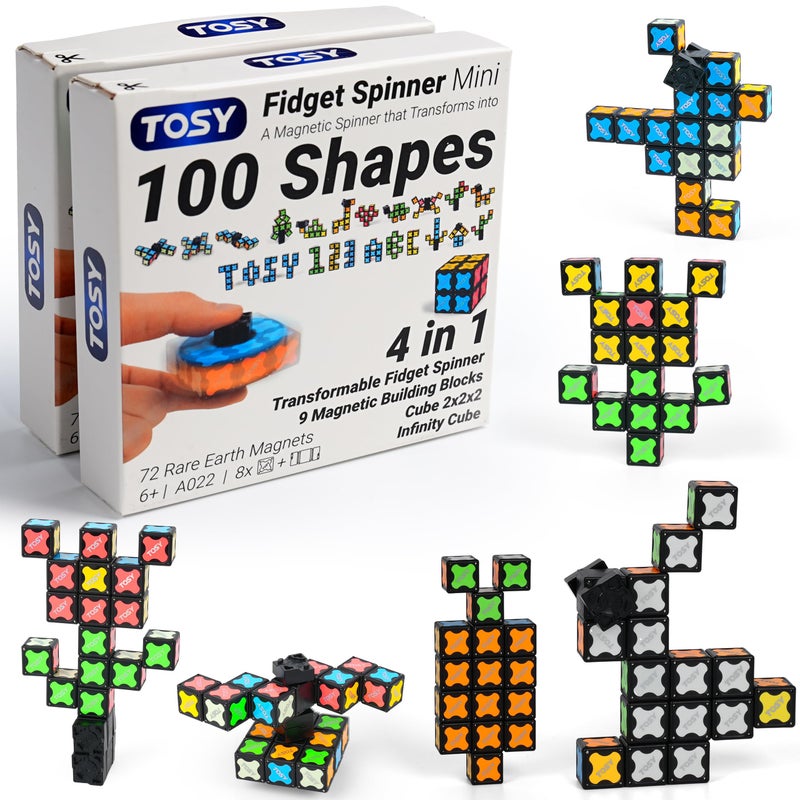 TOSY Magnet Fidget Spinner Mini 8 Blocks 3in1 Toy Transformable Fidget Spinner Infinity Cube 2x2 Puzzle Cube Easter Basket Stuffers Gift for KidsAdult STEM Sensory Stress Relief Toy 2Pack - Image 2