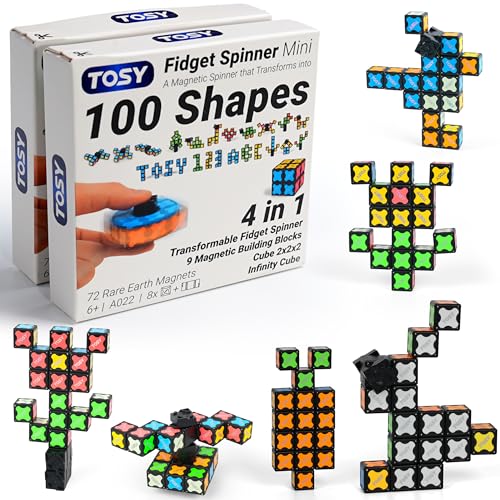 TOSY Magnet Fidget Spinner Mini 8 Blocks 3in1 Toy Transformable Fidget Spinner Infinity Cube 2x2 Puzzle Cube Easter Basket Stuffers Gift for KidsAdult STEM Sensory Stress Relief Toy 2Pack - Image 1