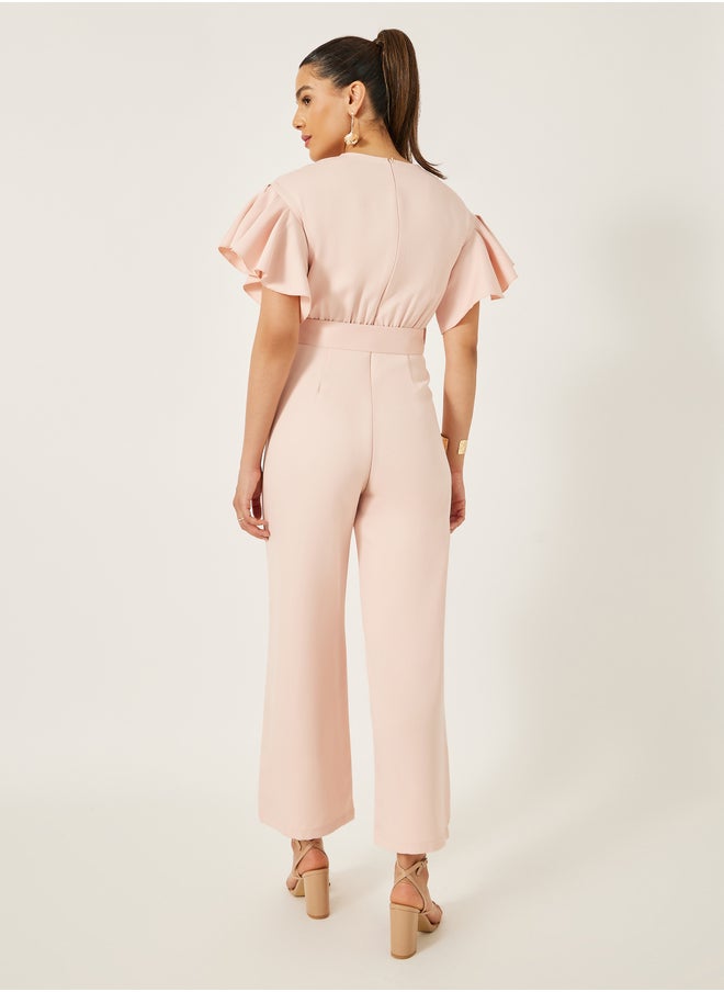 Styli Flutter Sleeve Round Neck Belted Jumpsuit  - Image 5