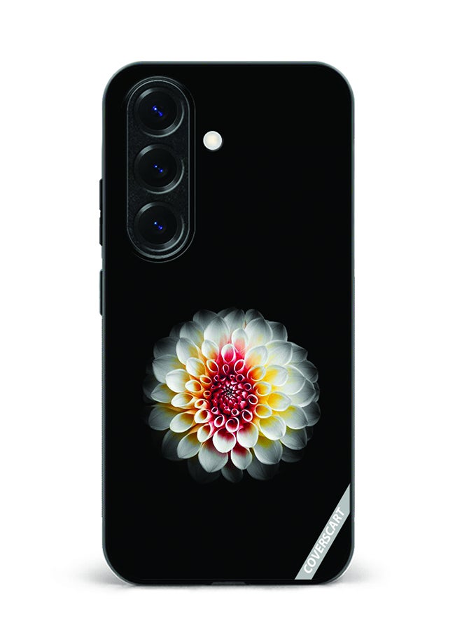 Protective Case Cover For Samsung Galaxy S25 White And Red Dahlias Flower With Black Background Design Multicolour