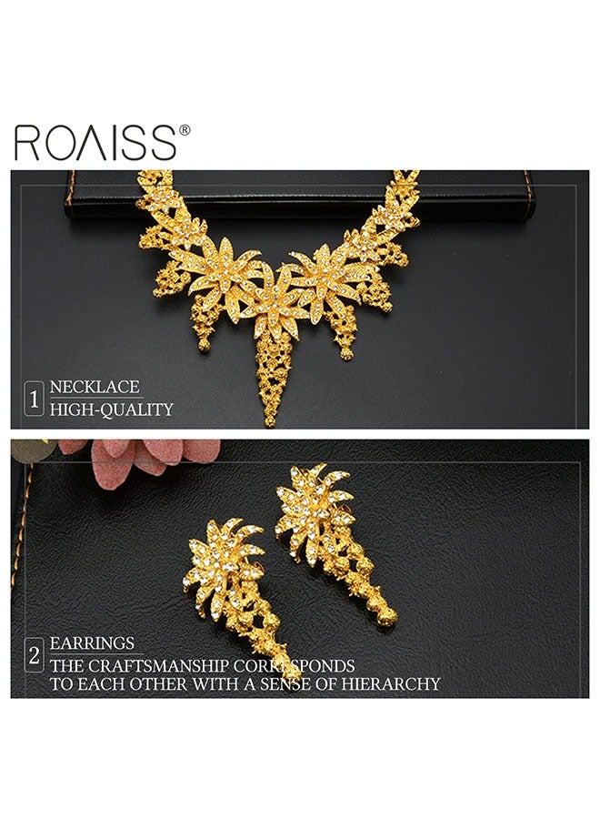 رويس مجموعة مجوهرات نسائية، مجموعة مجوهرات زفاف ذهبية متعددة القطع، قلادة، أقراط، خاتم، سوار، تاج رأس مجموعة زفاف شرق أوسطية، مجموعة من 4 قطع - Image 3