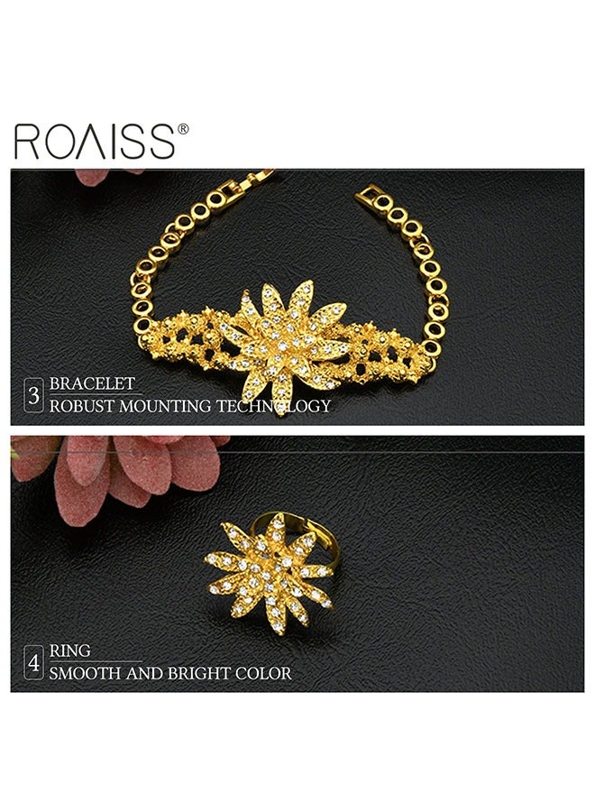 رويس مجموعة مجوهرات نسائية، مجموعة مجوهرات زفاف ذهبية متعددة القطع، قلادة، أقراط، خاتم، سوار، تاج رأس مجموعة زفاف شرق أوسطية، مجموعة من 4 قطع - Image 4