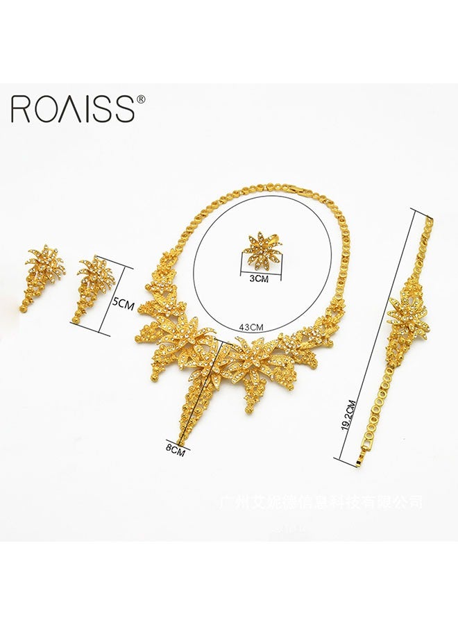 رويس مجموعة مجوهرات نسائية، مجموعة مجوهرات زفاف ذهبية متعددة القطع، قلادة، أقراط، خاتم، سوار، تاج رأس مجموعة زفاف شرق أوسطية، مجموعة من 4 قطع - Image 2