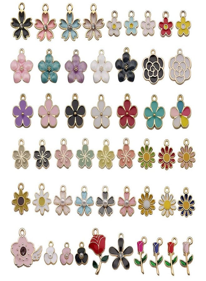 WOCRAFT 100 Pcs Assorted Gold Plated Mixed Enamel Flower Charms for Jewelry Making Necklace Bracelet Earring (M304) - Image 2