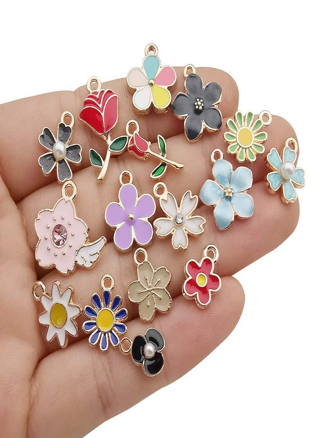 WOCRAFT 100 Pcs Assorted Gold Plated Mixed Enamel Flower Charms for Jewelry Making Necklace Bracelet Earring (M304) - Image 3