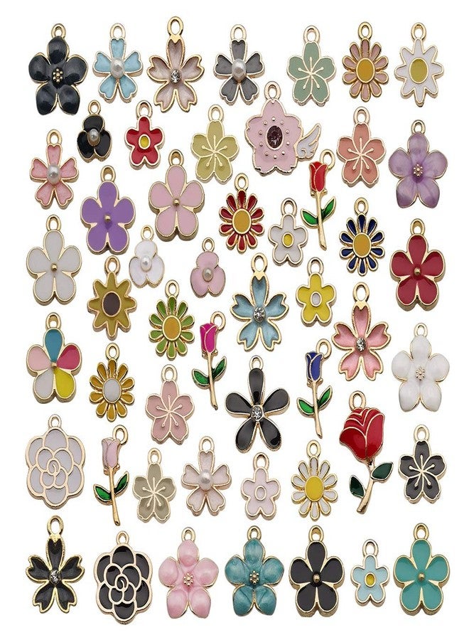 WOCRAFT 100 Pcs Assorted Gold Plated Mixed Enamel Flower Charms for Jewelry Making Necklace Bracelet Earring (M304) - Image 1