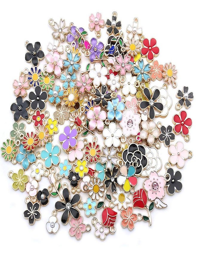 WOCRAFT 100 Pcs Assorted Gold Plated Mixed Enamel Flower Charms for Jewelry Making Necklace Bracelet Earring (M304) - Image 4