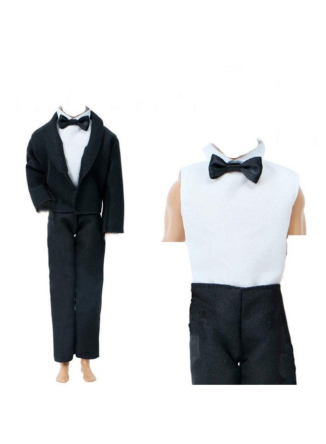BJDBUS 2 Sets Formal Office Suits Including Black Coat , White Coat , White Shirt With Bow-Knot , Black Trousers Groom Wedding Tuxedo For 11.5 Inch Boy Doll Clothes  - Image 2