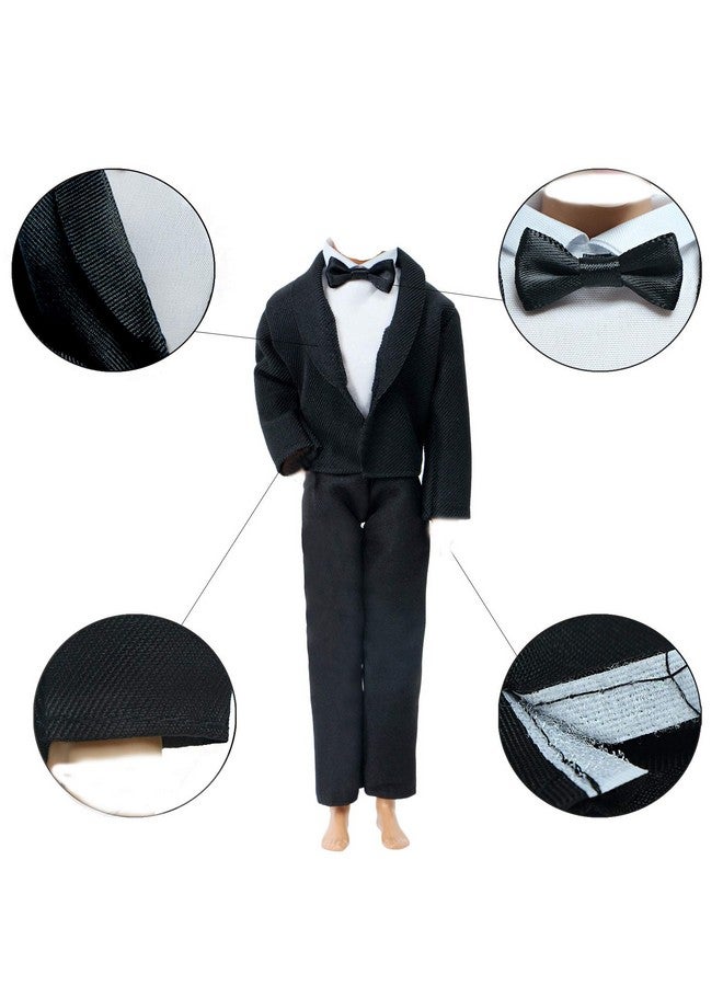 BJDBUS 2 Sets Formal Office Suits Including Black Coat , White Coat , White Shirt With Bow-Knot , Black Trousers Groom Wedding Tuxedo For 11.5 Inch Boy Doll Clothes  - Image 5