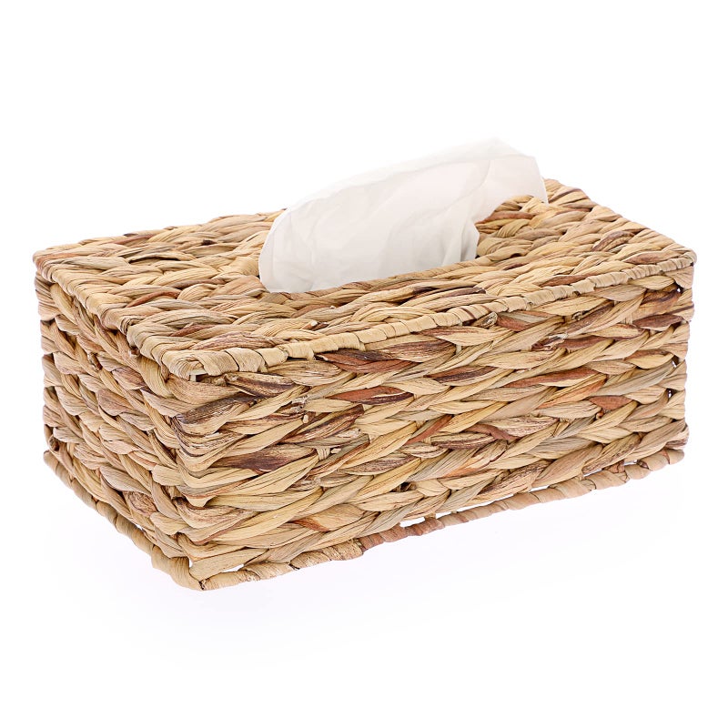BSTKEY Water Hyacinth Facial Tissue Cover Decorative Hand Woven Paper Holder Household Tissue Storage Organizer Tissue Paper Holder Rectangular