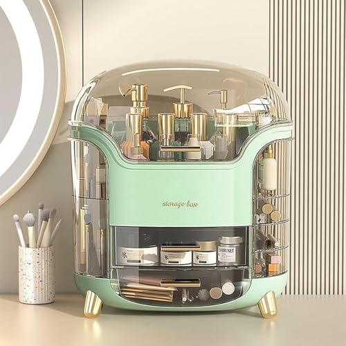 VDNSI Dressing Table Makeup Organiser Stand Stylish Makeup Organizer with Multiple Compartments Space-Saving Cosmetic Organizer Shelf All-in-One Organizer for Skincare Cosmetics and More (Green) - Image 2