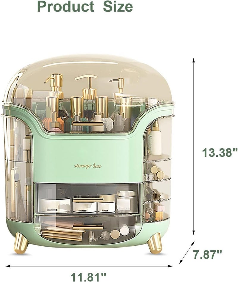 VDNSI Dressing Table Makeup Organiser Stand Stylish Makeup Organizer with Multiple Compartments Space-Saving Cosmetic Organizer Shelf All-in-One Organizer for Skincare Cosmetics and More (Green) - Image 3