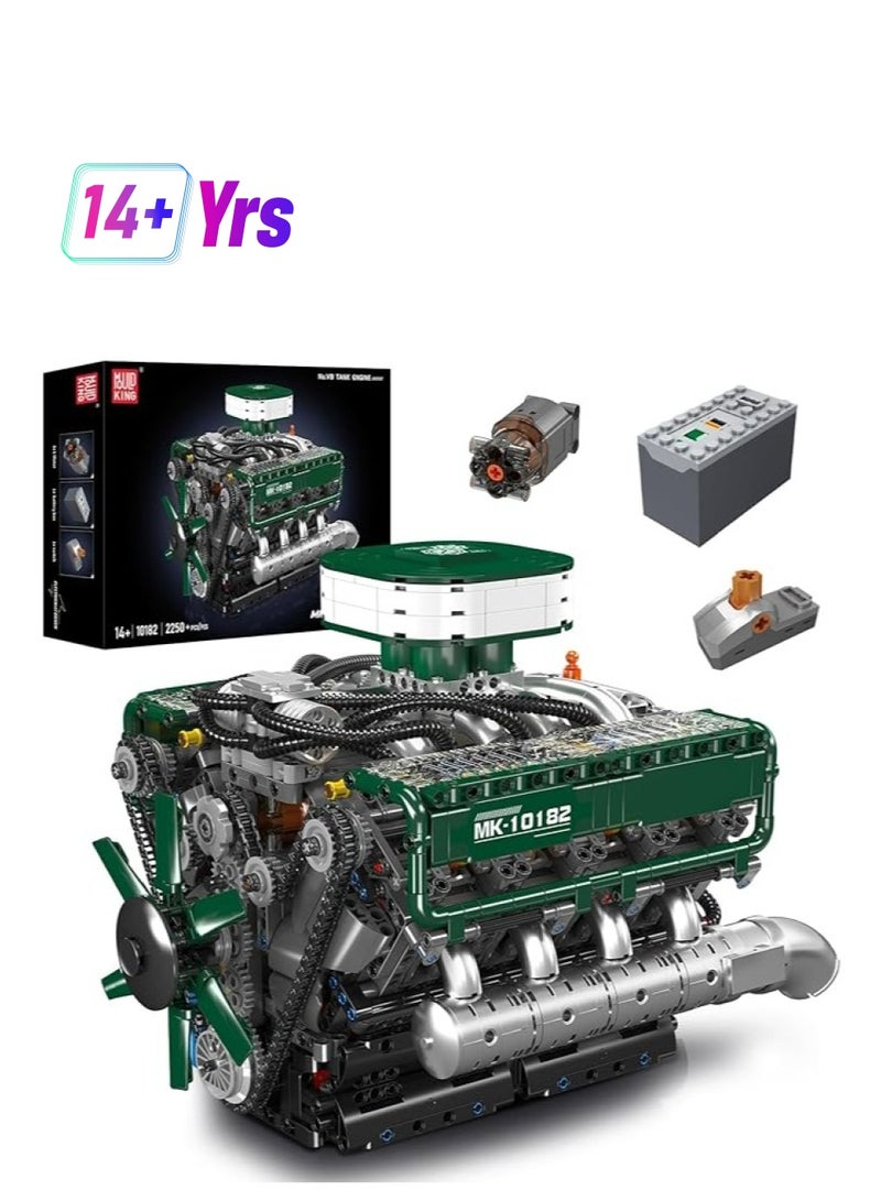 10182 V8 Tank Engine Double Turbo Eight Cylinder Gasoline Engine Block Kit,Educational V8 Engine Technology Building Blocks Kit(2250 Parts+)