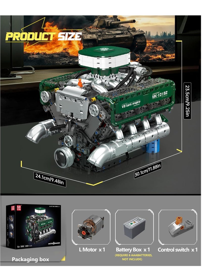 mould king 10182 V8 Tank Engine Double Turbo Eight Cylinder Gasoline Engine Block Kit,Educational V8 Engine Technology Building Blocks Kit(2250 Parts+)  - Image 3