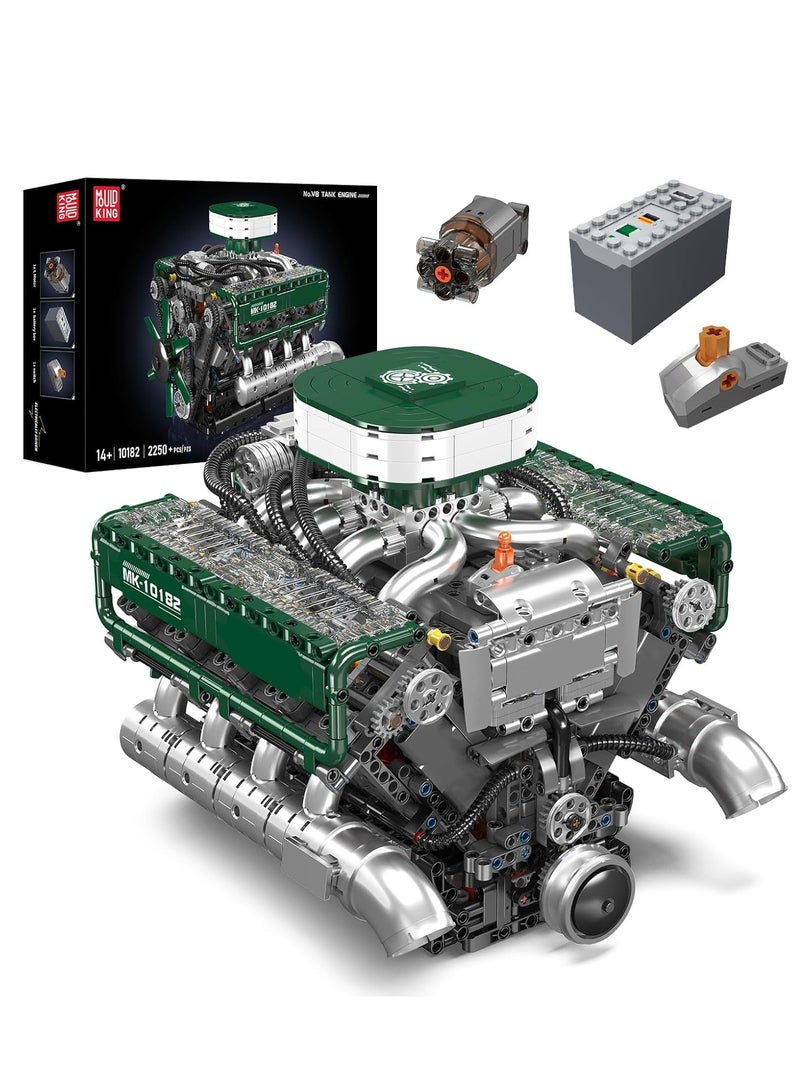 mould king 10182 V8 Tank Engine Double Turbo Eight Cylinder Gasoline Engine Block Kit,Educational V8 Engine Technology Building Blocks Kit(2250 Parts+)  - Image 1