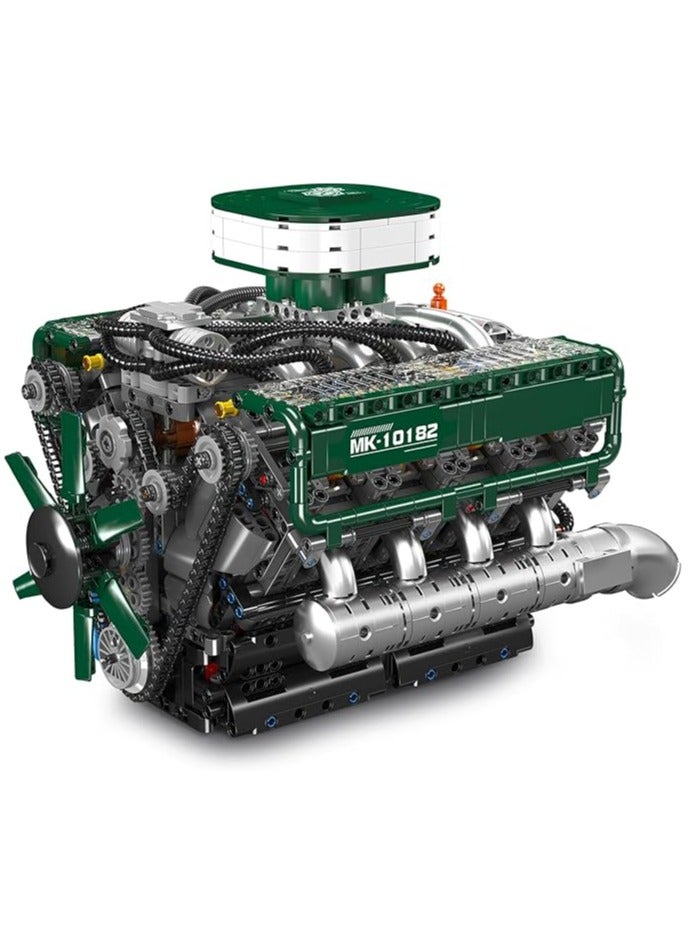 10182 V8 Tank Engine Double Turbo Eight Cylinder Gasoline Engine Block Kit,Educational V8 Engine Technology Building Blocks Kit(2250 Parts+)