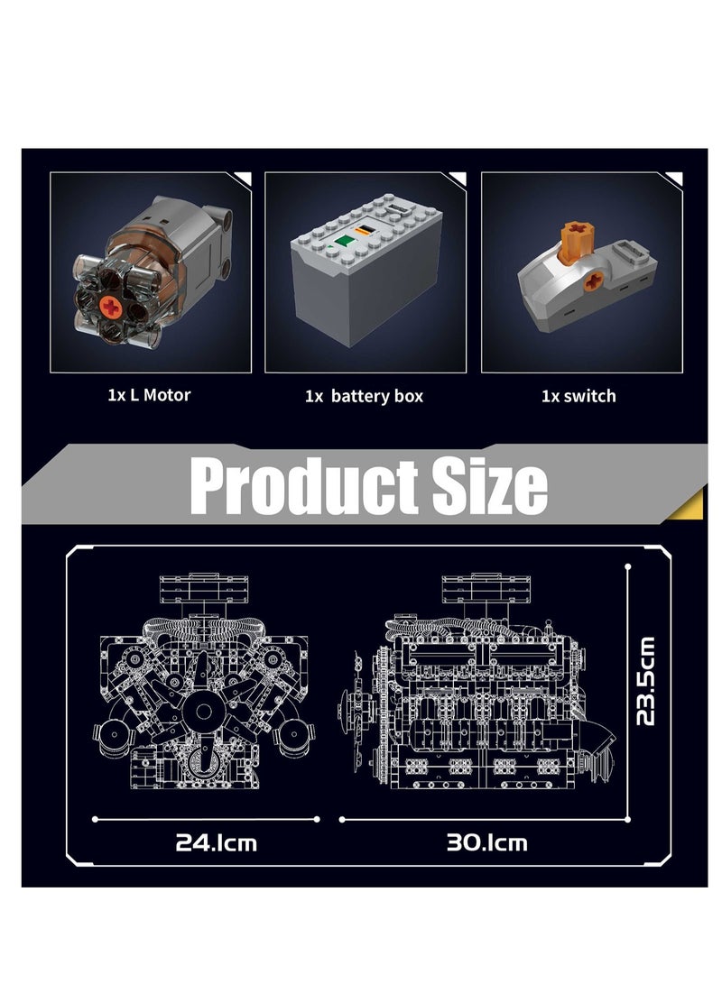 10182 V8 Tank Engine Double Turbo Eight Cylinder Gasoline Engine Block Kit,Educational V8 Engine Technology Building Blocks Kit(2250 Parts+)