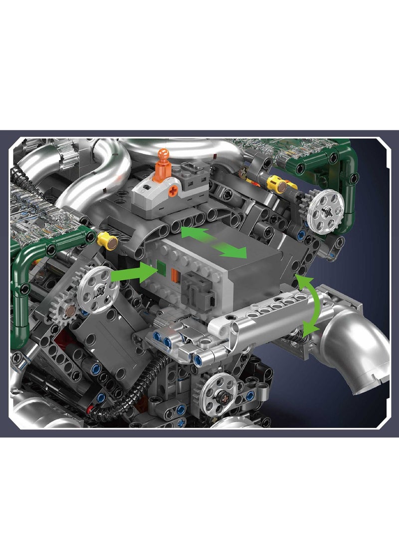 10182 V8 Tank Engine Double Turbo Eight Cylinder Gasoline Engine Block Kit,Educational V8 Engine Technology Building Blocks Kit(2250 Parts+)