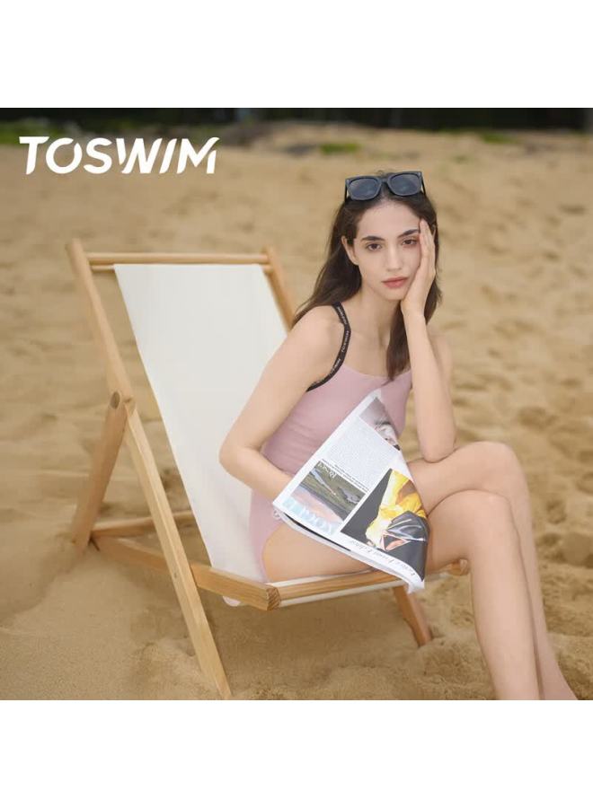 Toswim Women's One-piece Racing Swimsuit Slim Fit Thin Straps Fashionable High-end Swimwear Light Pink Strap L - Image 3