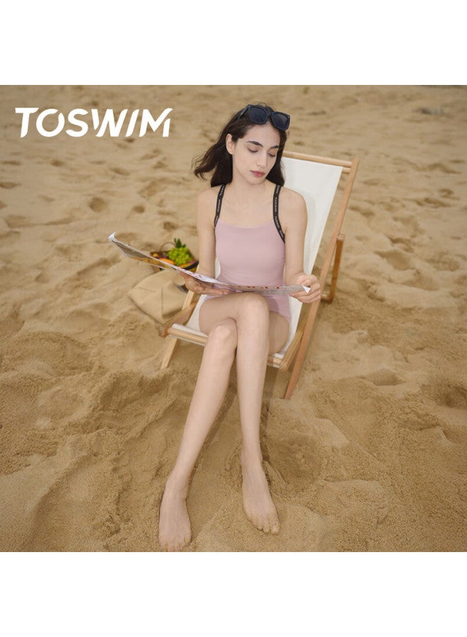 Toswim Women's One-piece Racing Swimsuit Slim Fit Thin Straps Fashionable High-end Swimwear Light Pink Strap L - Image 2