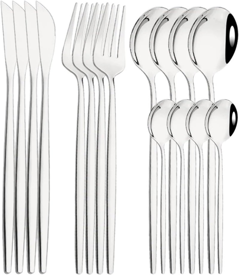 16Pcs Blue Silver Dinnerware Stainless Steel Cutlery Set Knife Fork Tea Spoon Dinner Flatware Kitchen Silverware Tableware(Purple) - Image 1