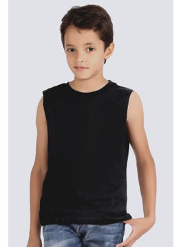 Rock&Roll Plain, Unprinted Basic Black Cut-Out Sleeve | Sleeveless Girls Boys Unisex Kids T-Shirt | Athlete  - Image 1