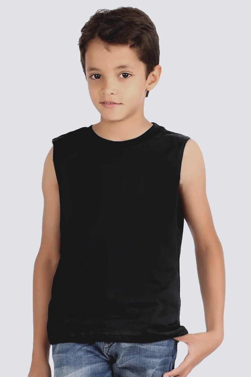 Plain, Unprinted Basic Black Cut-Out Sleeve | Sleeveless Girls Boys Unisex Kids T-Shirt | Athlete