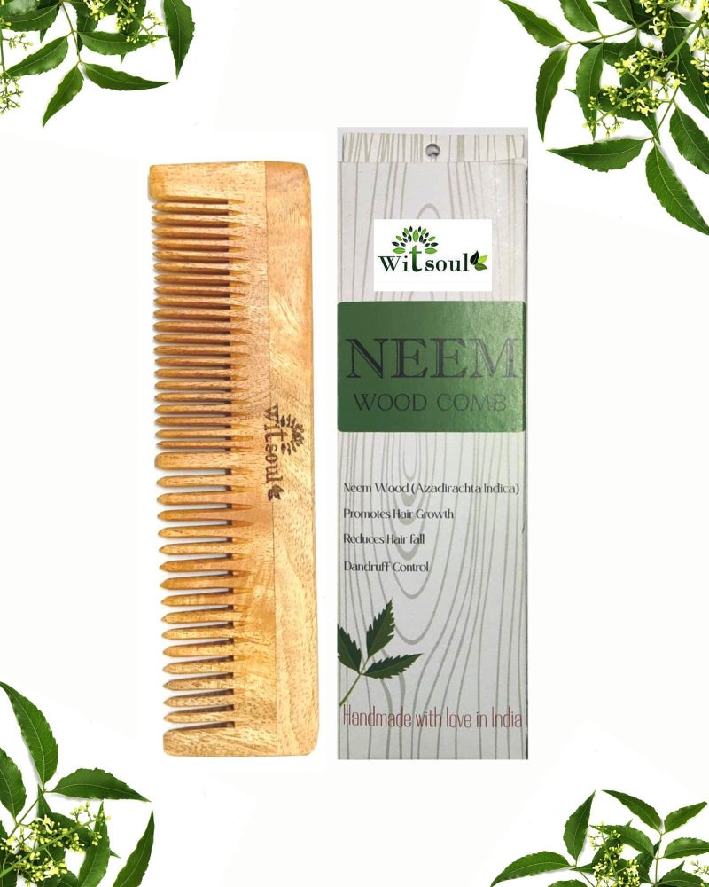 WITSOUL Natural Neem Wood 2 in 1 and Beared Comb for Hair Growth/Hair fall/Dandruff Control/SET OF 2 - Image 1