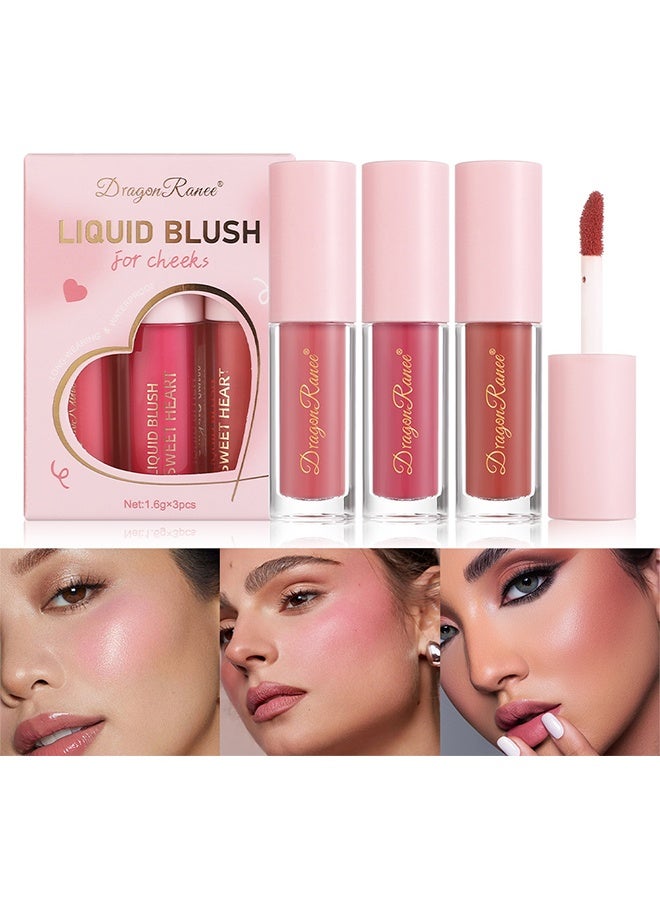 Dragon Ranee Liquid Blush, 3 PCS Liquid Blush Makeup Set, Blendable Soft Cream Face Blush for Cheeks, Natural Matte Finish Looking Long-Wearing Smudge-Proof Moisturizing Makeup - Image 1