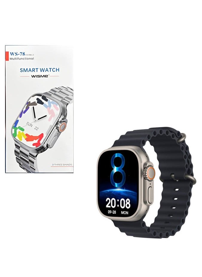 WISME Wisme WS-78 Ultra 2 Smartwatch Touchscreen, Bluetooth Calling Smart Watch With 3 Pair Straps And Wireless Charger Designed For Men And Boys Black  - Image 1