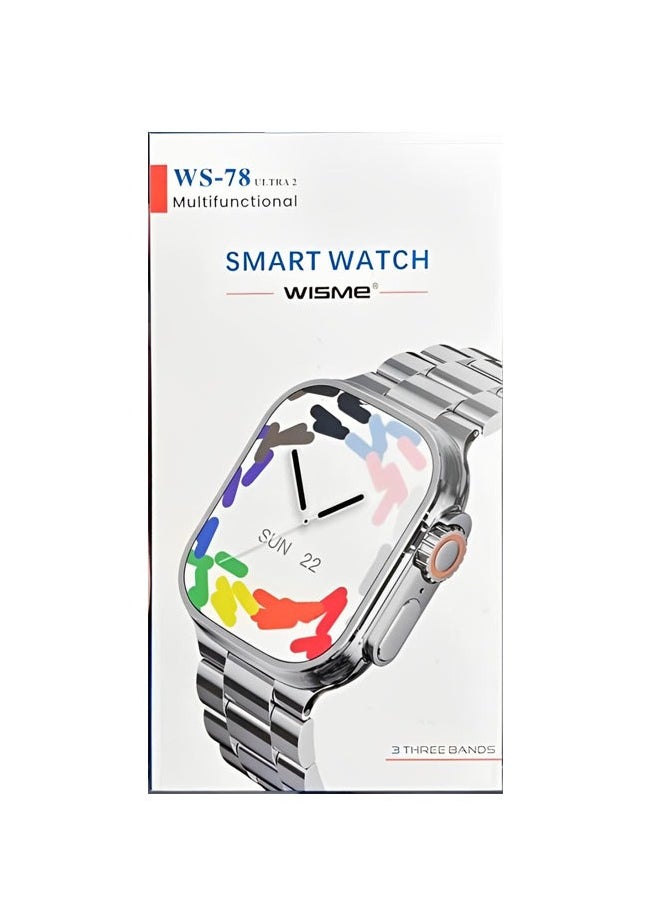 WISME Wisme WS-78 Ultra 2 Smartwatch Touchscreen, Bluetooth Calling Smart Watch With 3 Pair Straps And Wireless Charger Designed For Men And Boys Black  - Image 3