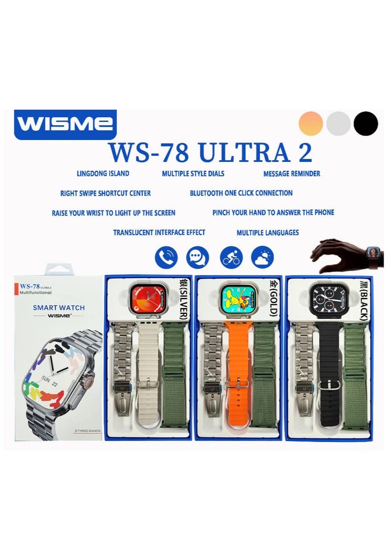 WISME Wisme WS-78 Ultra 2 Smartwatch Touchscreen, Bluetooth Calling Smart Watch With 3 Pair Straps And Wireless Charger Designed For Men And Boys Black  - Image 4