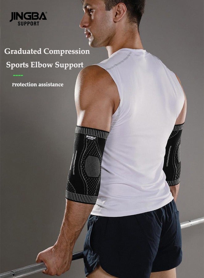 جينجبا سابورت وسادات مرفق رياضية من JINGBA محبوكة غير قابلة للانزلاق لتمارين اللياقة البدنية الخارجية وكرة الريشة وواقي للذراع قابل للتنفس ودعم العظام ودعم الضغط (زوج واحد) مقاس L - Image 1