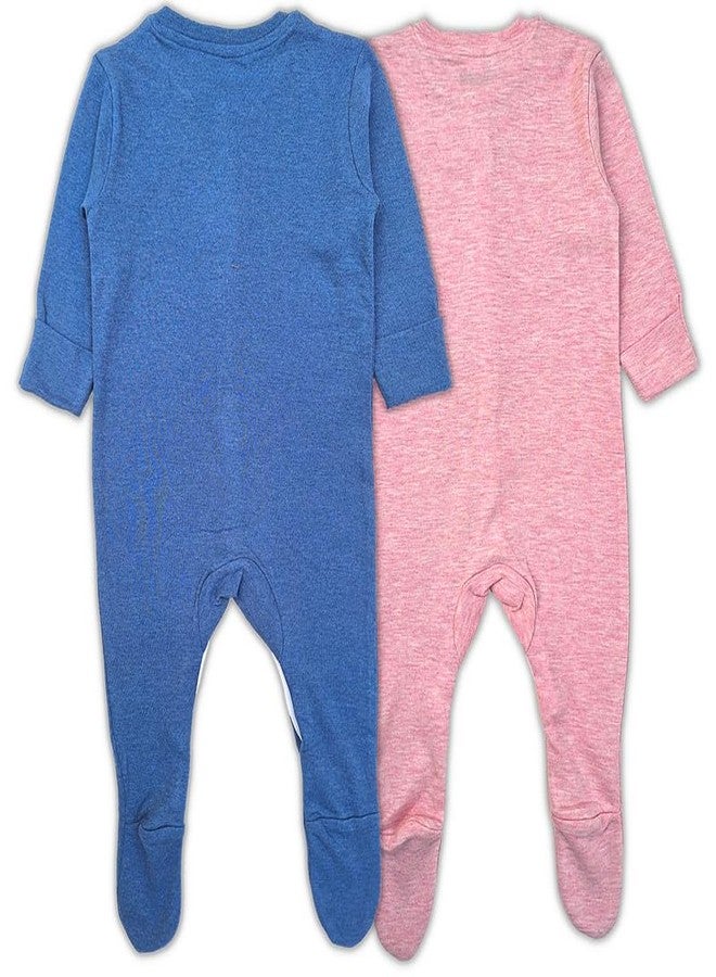 TuddyBuddy 100% Cotton Multi Color Romper Sleepsuit/Romper/Jumpsuit for Baby Boy (3 Months-6 Months, Pack of 2 Sleepsuits - Solid Blue & Solid Pink, Melange) - Image 5