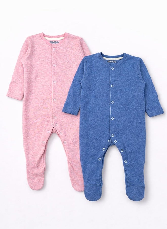 TuddyBuddy 100% Cotton Multi Color Romper Sleepsuit/Romper/Jumpsuit for Baby Boy (3 Months-6 Months, Pack of 2 Sleepsuits - Solid Blue & Solid Pink, Melange) - Image 4