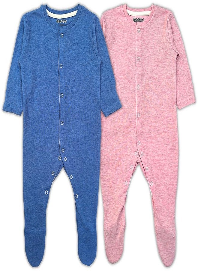 TuddyBuddy 100% Cotton Multi Color Romper Sleepsuit/Romper/Jumpsuit for Baby Boy (3 Months-6 Months, Pack of 2 Sleepsuits - Solid Blue & Solid Pink, Melange) - Image 3
