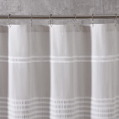 Vera Wang - Fabric Shower Curtain, Cotton Bathroom Decor with Hook Holes Top (Seersucker White, 70" x 72") - Image 4