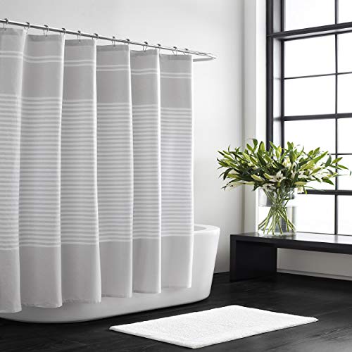 Vera Wang - Fabric Shower Curtain, Cotton Bathroom Decor with Hook Holes Top (Seersucker White, 70" x 72") - Image 1