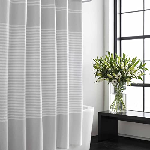 Vera Wang - Fabric Shower Curtain, Cotton Bathroom Decor with Hook Holes Top (Seersucker White, 70" x 72") - Image 2