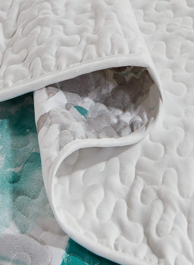 هوم كوليكشن طقم غطاء سرير من قطعتين من هوم كوليكشن، مقاس مفرد/مفرد طويل جدًا، بنقشة زهور فيروزية جميلة، 70 بوصة × 90 بوصة - Image 4