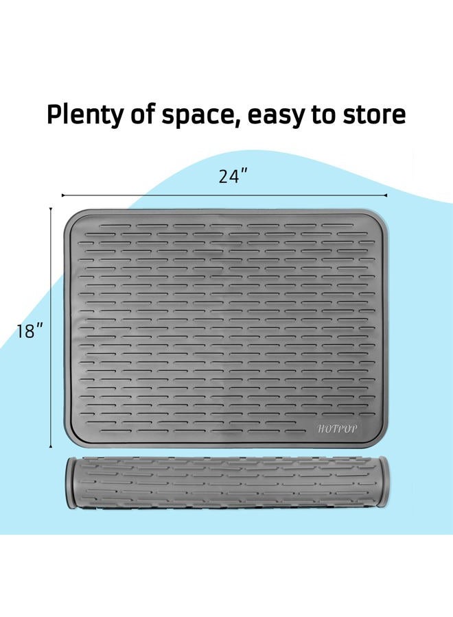 HOTPOP Super Sturdy Silicone Dish Drying Mat and Trivet, Dishwasher Safe, Heat Resistant, Eco-Friendly 24"x18" Grey - Image 2