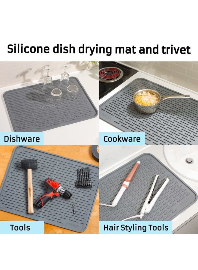 HOTPOP Super Sturdy Silicone Dish Drying Mat and Trivet, Dishwasher Safe, Heat Resistant, Eco-Friendly 24"x18" Grey - Image 3