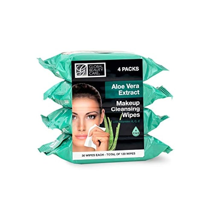 Global Beauty Care Aloe Vera Makeup Remover, Disposable Facial Towelettes, Ultra Soft, For All Skin Types, Moisturizing, Refreshing & Skin Soothing Formula, Convenient, 120Ct. 4 Packs of 30 Wipes - Image 1