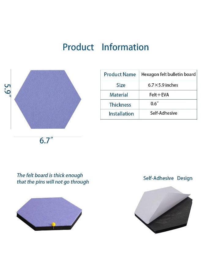 Generic Self-Adhesive Bulletin Boards, 8Pcs/5.9 in Hexagon Self Adhesive Felt Board Tiles, with Push Pins Hexagon Bulletin Board for Walls, Felt Cork Pin Board for Pictures Photos Memos (Color B)  - Image 4
